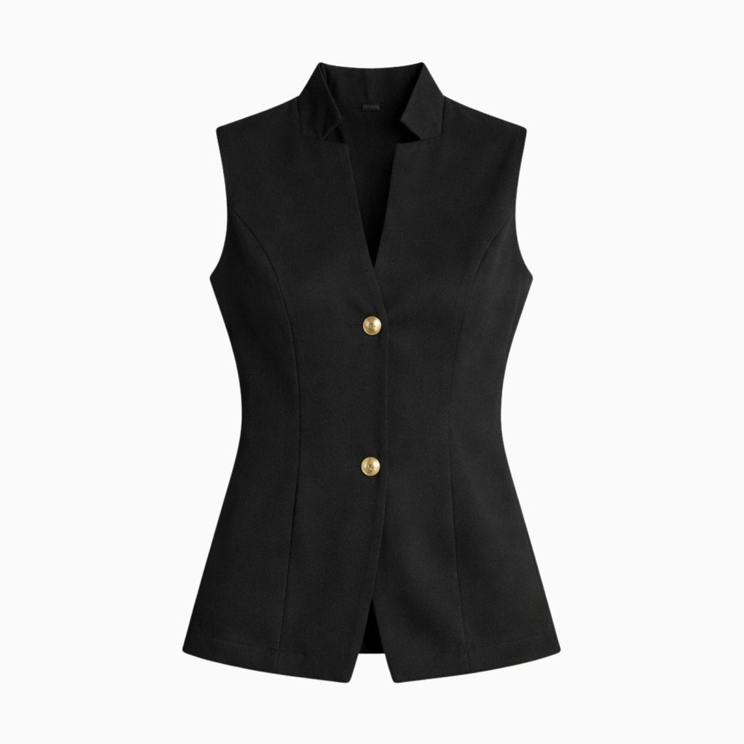 Sleeveless Blouse Gold Button Tailored Vest Elegant Office Style