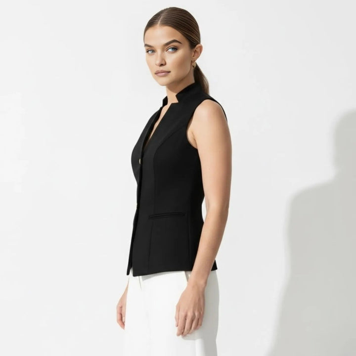 Sleeveless Blouse Gold Button Tailored Vest Elegant Office Style