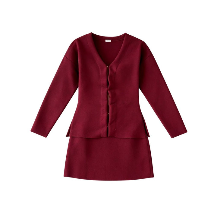 Two Piece Set V-Neck Knit Cardigan Mini Skirt Elegant Co-Ord Style