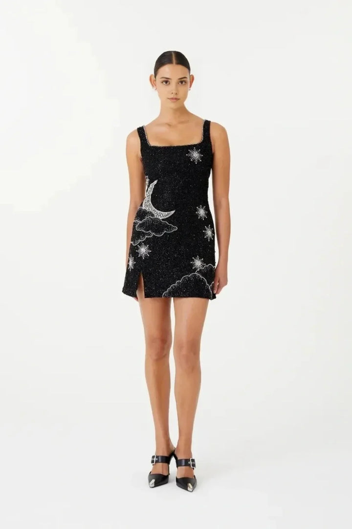 Mini Dress Embellished Beaded Sleeveless Fitted Cocktail Party Style
