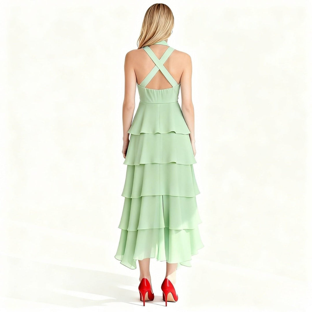 Maxi Dress Halter Neck Tiered Ruffle Elegant Evening Style