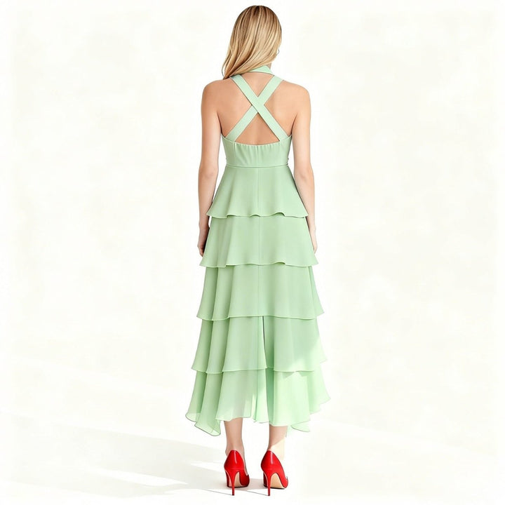 Maxi Dress Halter Neck Tiered Ruffle Elegant Evening Style