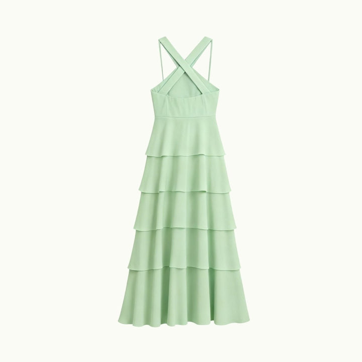 Maxi Dress Halter Neck Tiered Ruffle Elegant Evening Style