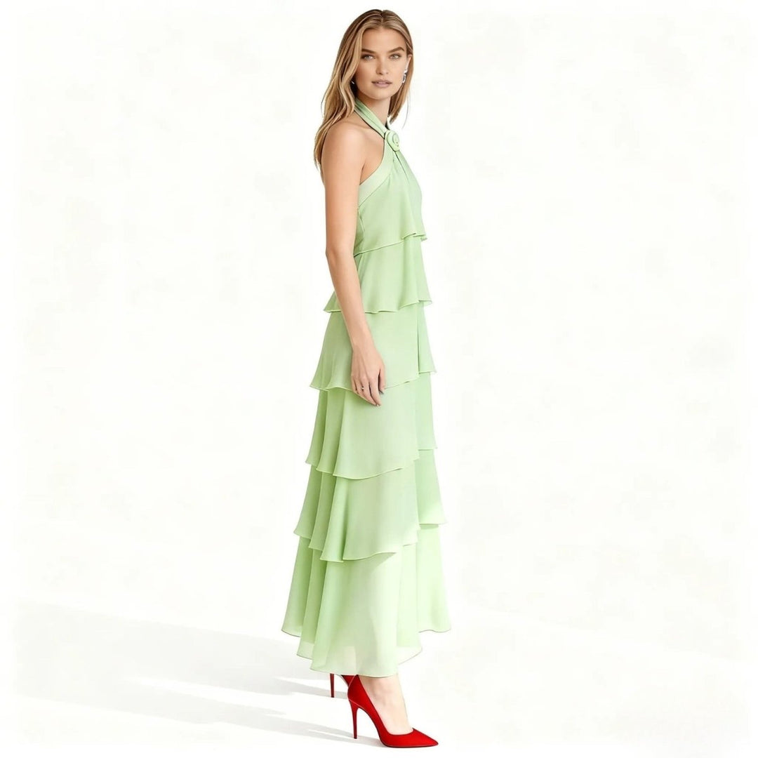 Maxi Dress Halter Neck Tiered Ruffle Elegant Evening Style