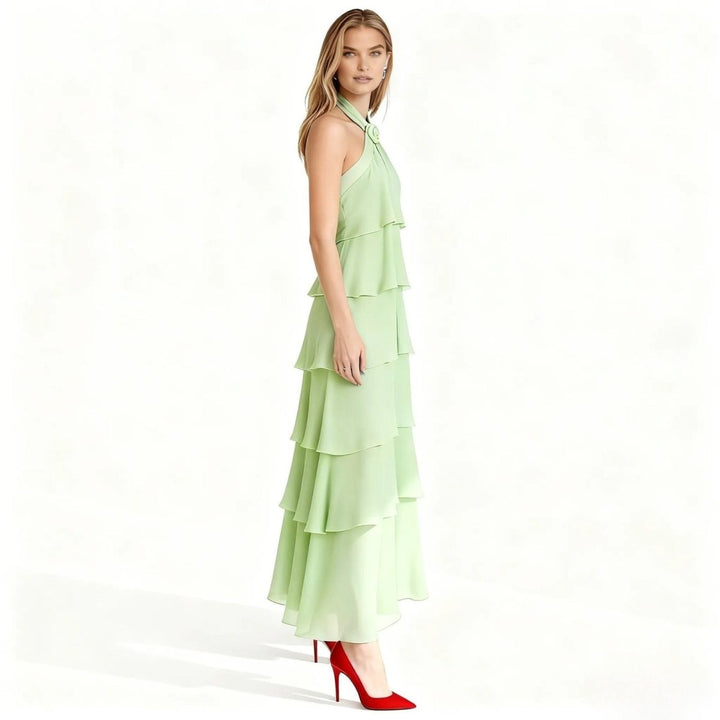 Maxi Dress Halter Neck Tiered Ruffle Elegant Evening Style
