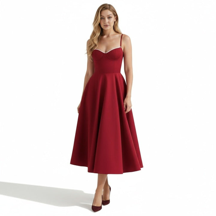 Strapless Midi Dress Flared Skirt Elegant Fit and Flare Style