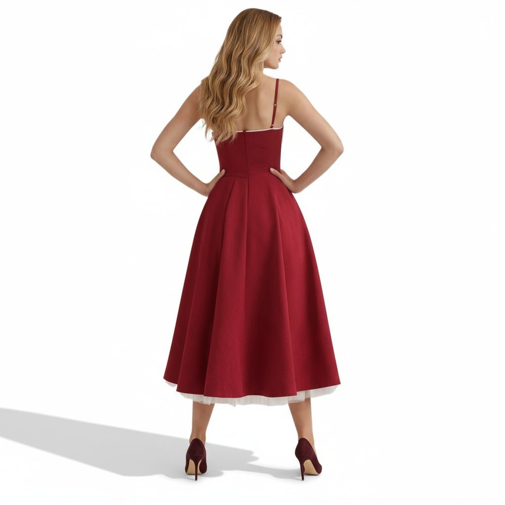 Strapless Midi Dress Flared Skirt Elegant Fit and Flare Style