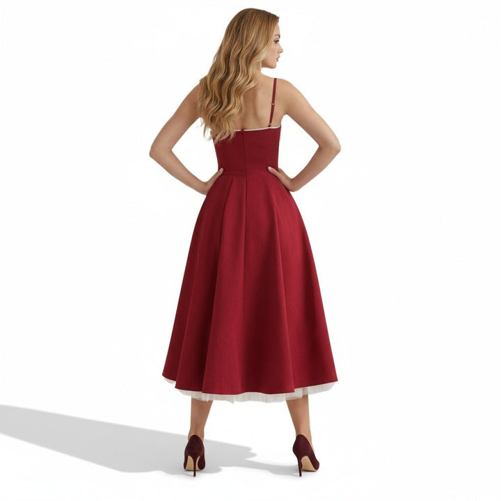 Strapless Midi Dress Flared Skirt Elegant Fit and Flare Style