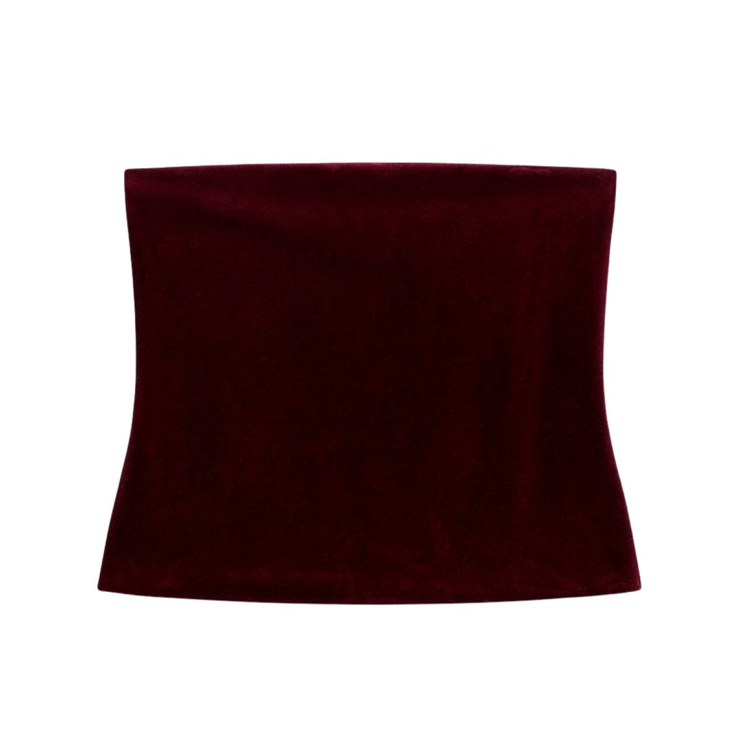 Strapless Velvet Bow Top Corset Fit Burgundy Elegant Statement Style