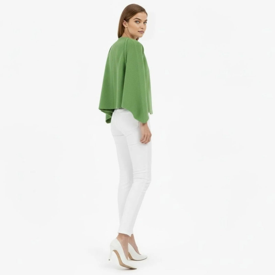 Cape Top Blazer Style Draped Sleeve Structured Elegant Minimal Style