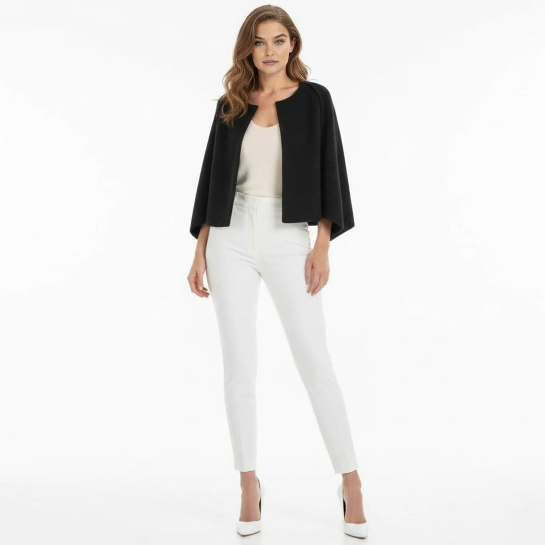 Cape Top Blazer Style Draped Sleeve Structured Elegant Minimal Style