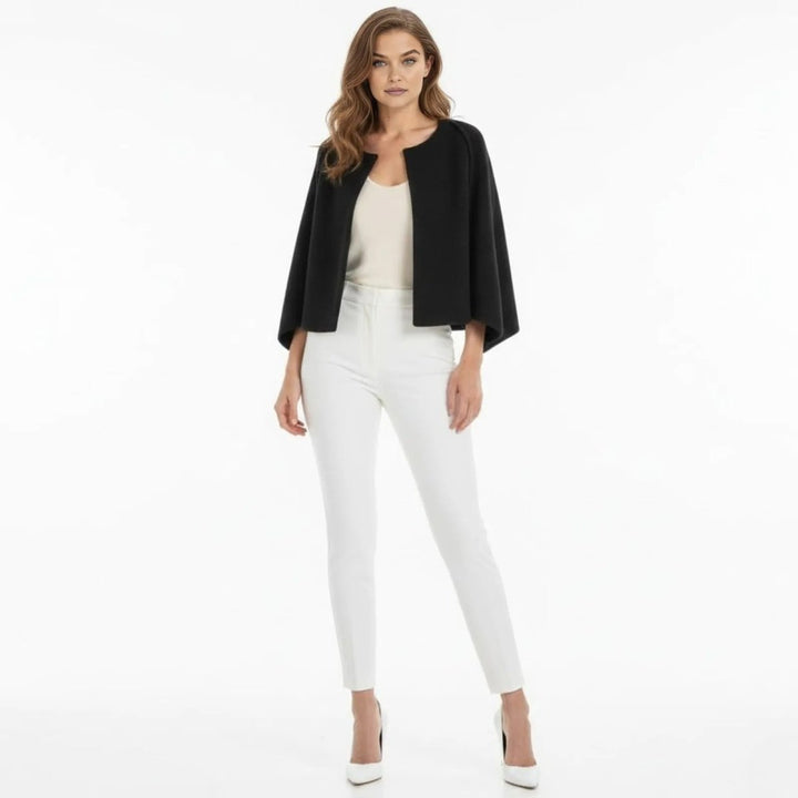 Cape Top Blazer Style Draped Sleeve Structured Elegant Minimal Style