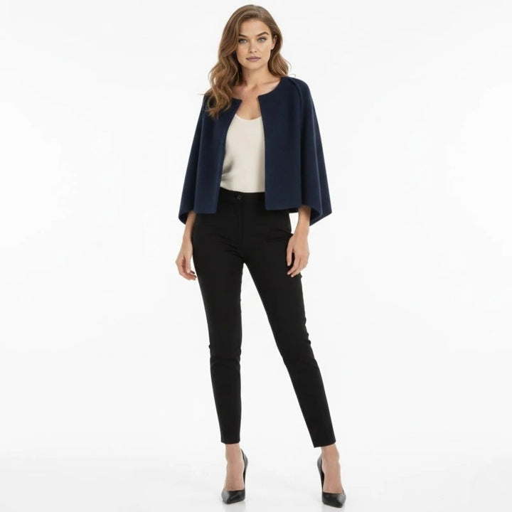 Cape Top Blazer Style Draped Sleeve Structured Elegant Minimal Style