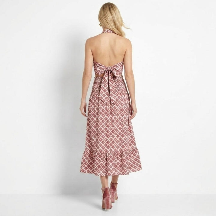 Two Piece Set Geometric Halter Top Midi Skirt Summer Resort Style