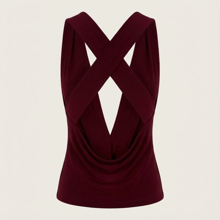 Draped Top Cowl Neck Open Back Crisscross Back Elegant Minimal Style