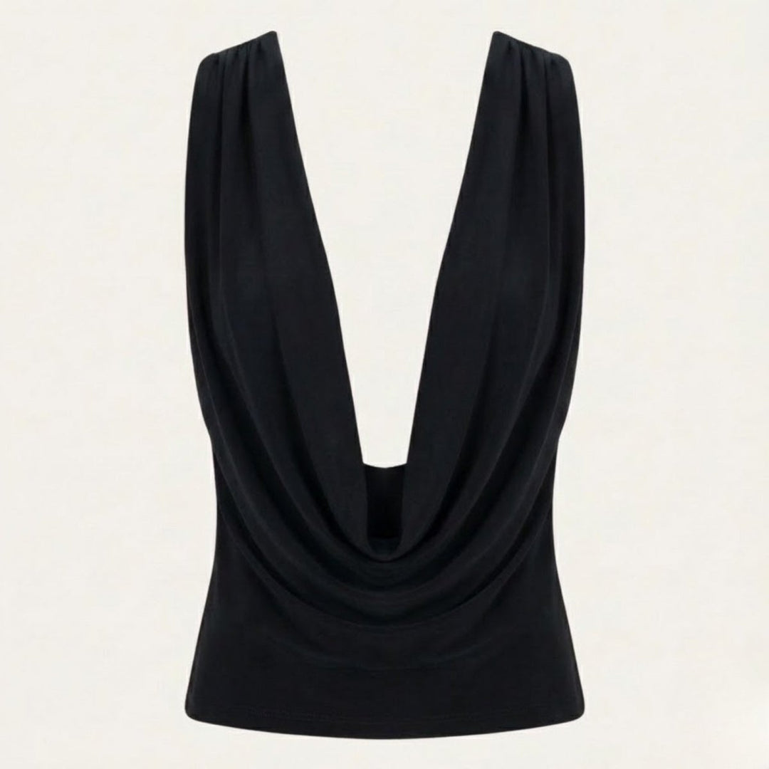Draped Top Cowl Neck Open Back Crisscross Back Elegant Minimal Style