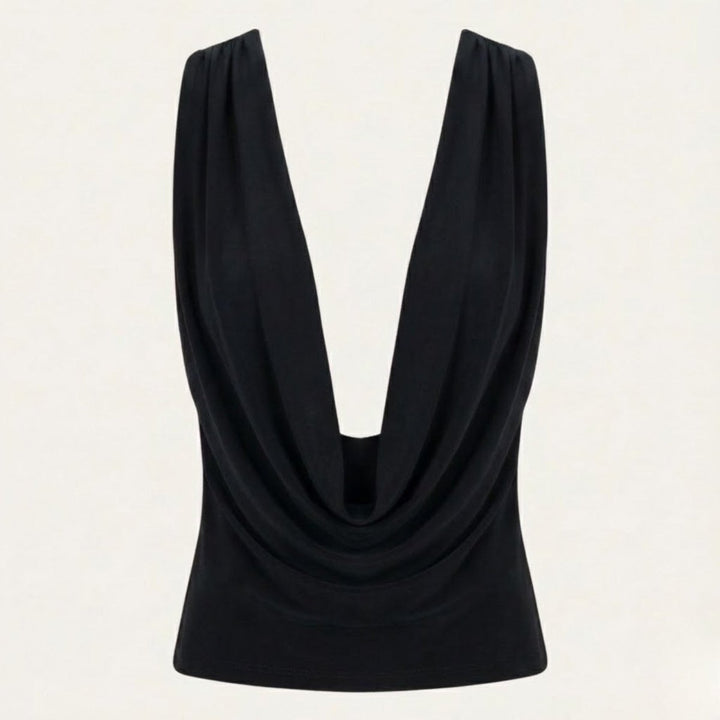 Draped Top Cowl Neck Open Back Crisscross Back Elegant Minimal Style