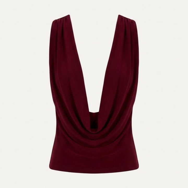 Draped Top Cowl Neck Open Back Crisscross Back Elegant Minimal Style