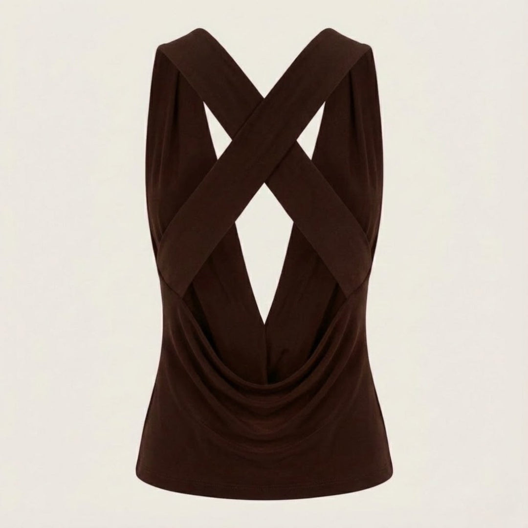 Draped Top Cowl Neck Open Back Crisscross Back Elegant Minimal Style