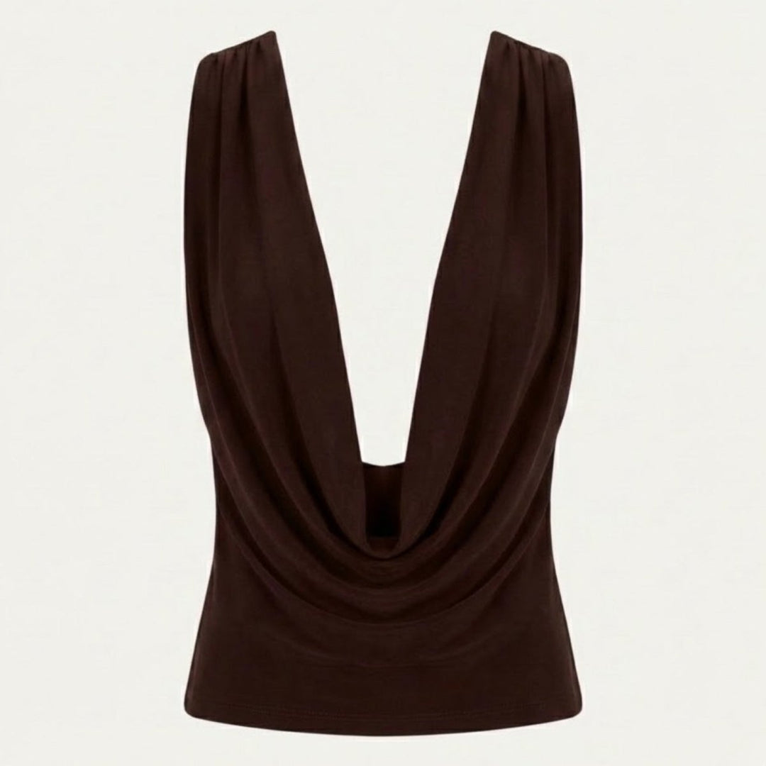 Draped Top Cowl Neck Open Back Crisscross Back Elegant Minimal Style