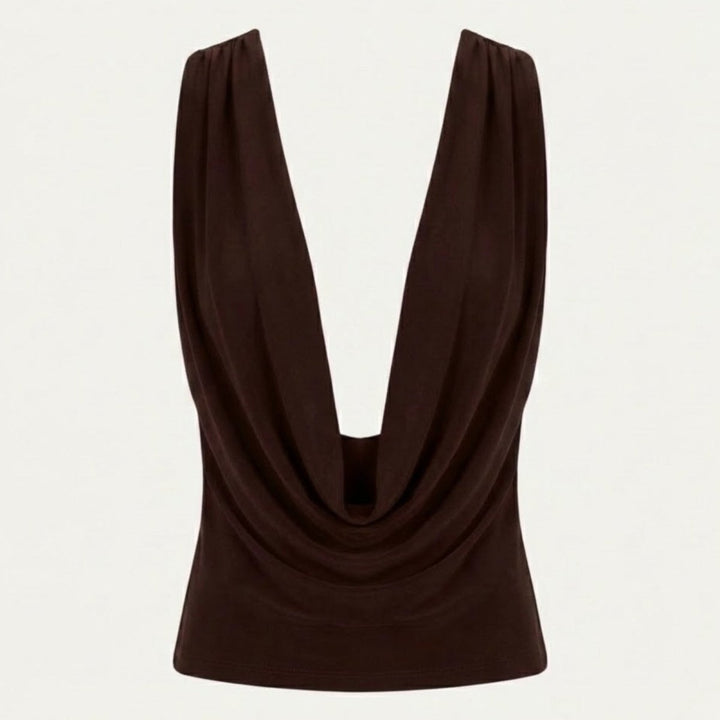 Draped Top Cowl Neck Open Back Crisscross Back Elegant Minimal Style