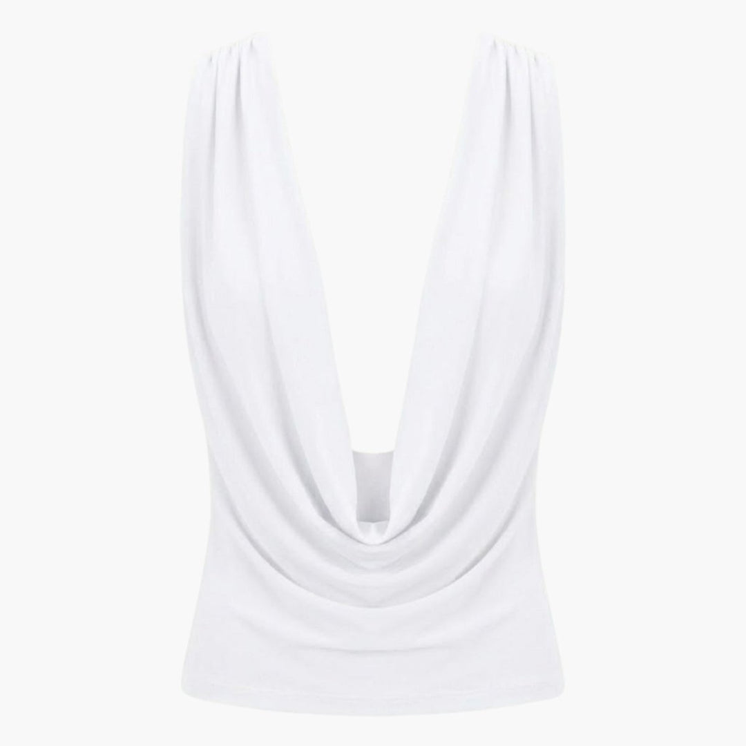 Draped Top Cowl Neck Open Back Crisscross Back Elegant Minimal Style