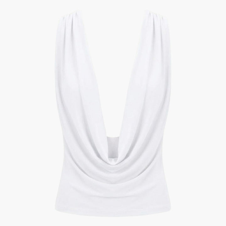 Draped Top Cowl Neck Open Back Crisscross Back Elegant Minimal Style