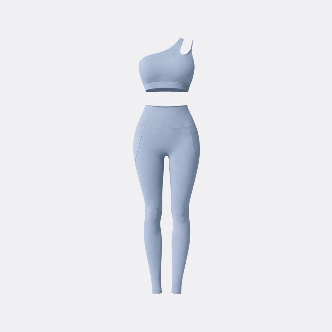 Two Piece Set One Shoulder Sports Bra High Waist Leggings Activewear Set