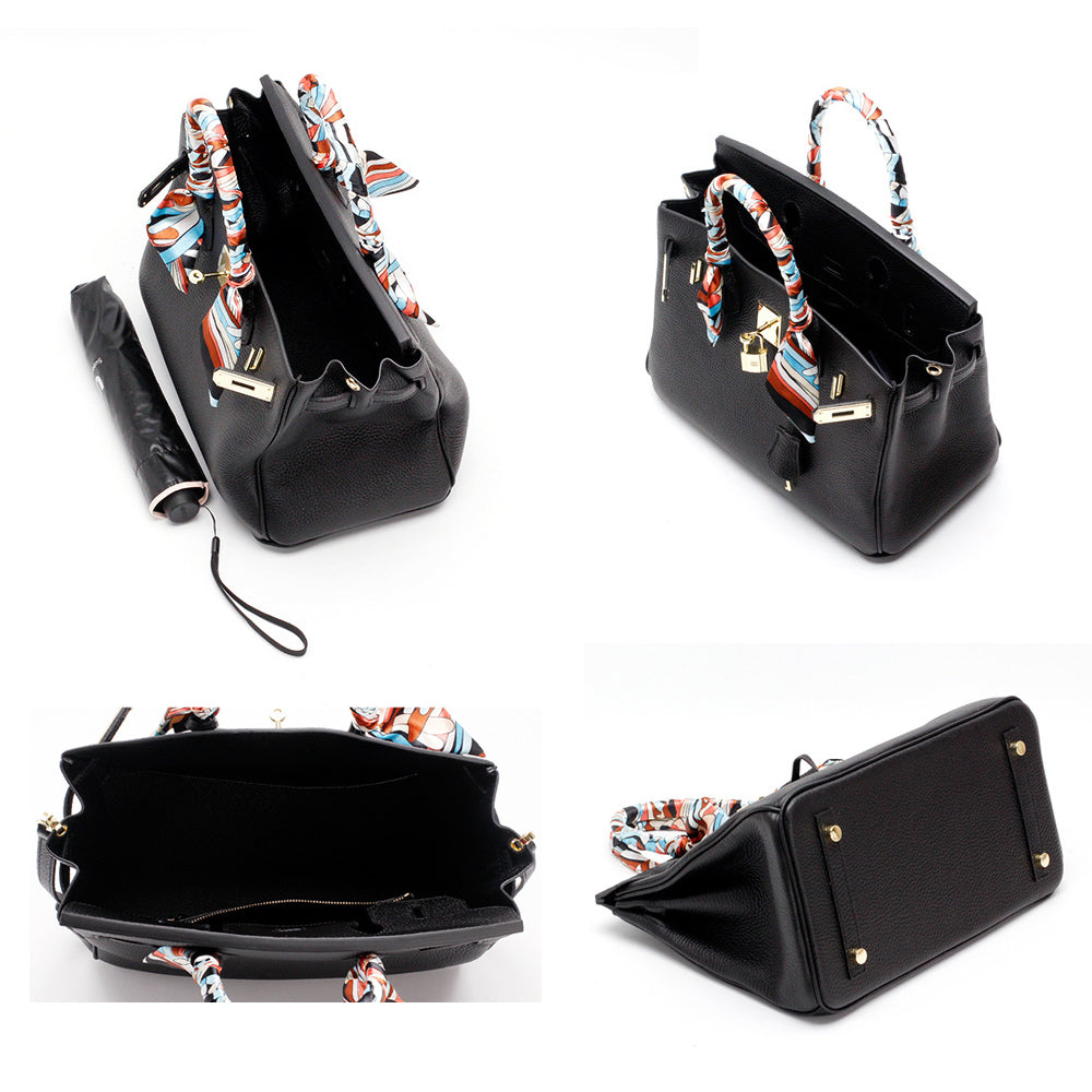 Top Handle Handbag with Turn Lock Closure for Women