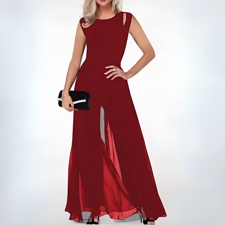 Jumpsuit Sheer Overlay Elegant Fit Evening Style