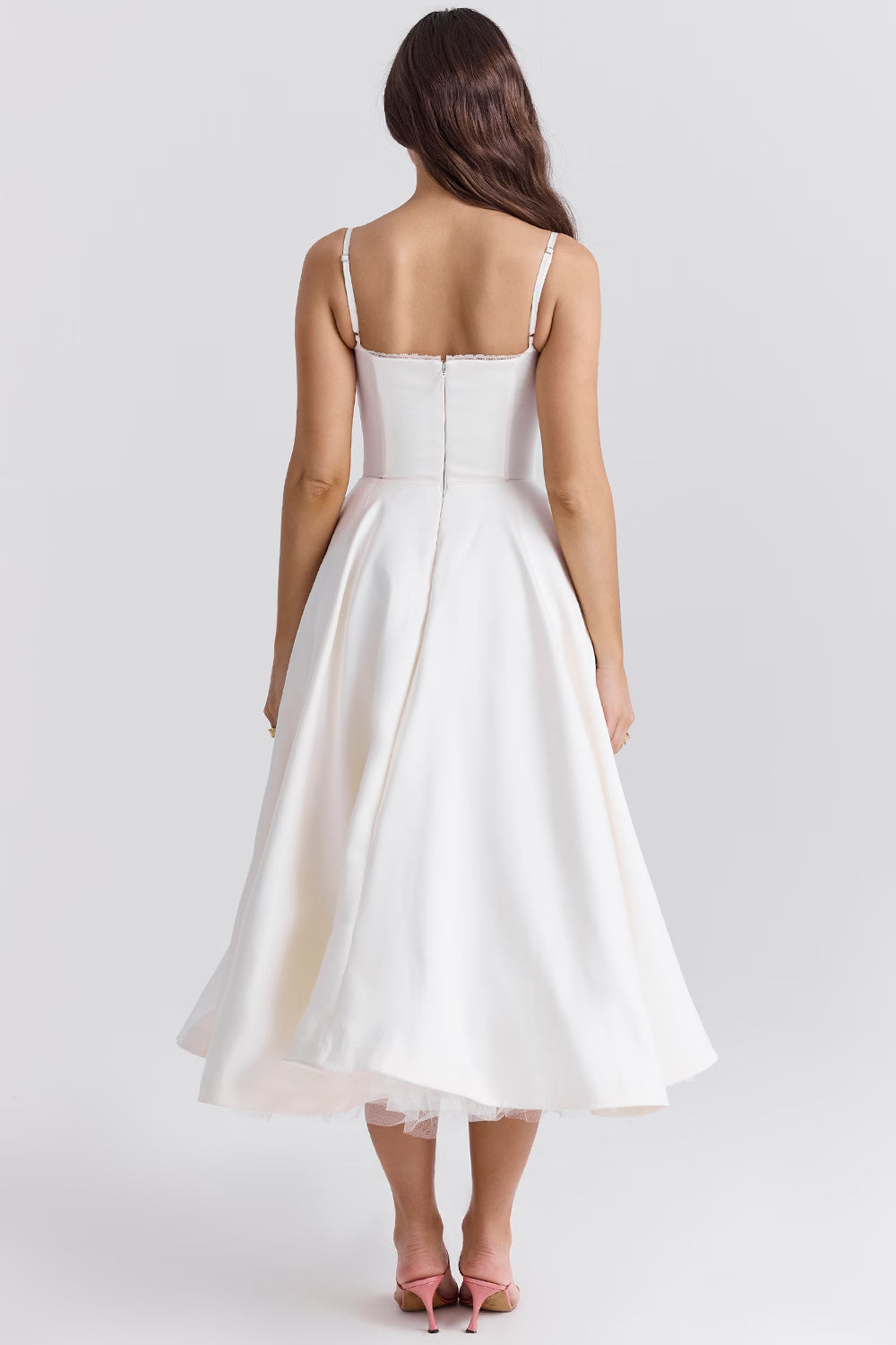 Strapless Midi Dress Flared Skirt Elegant Fit and Flare Style