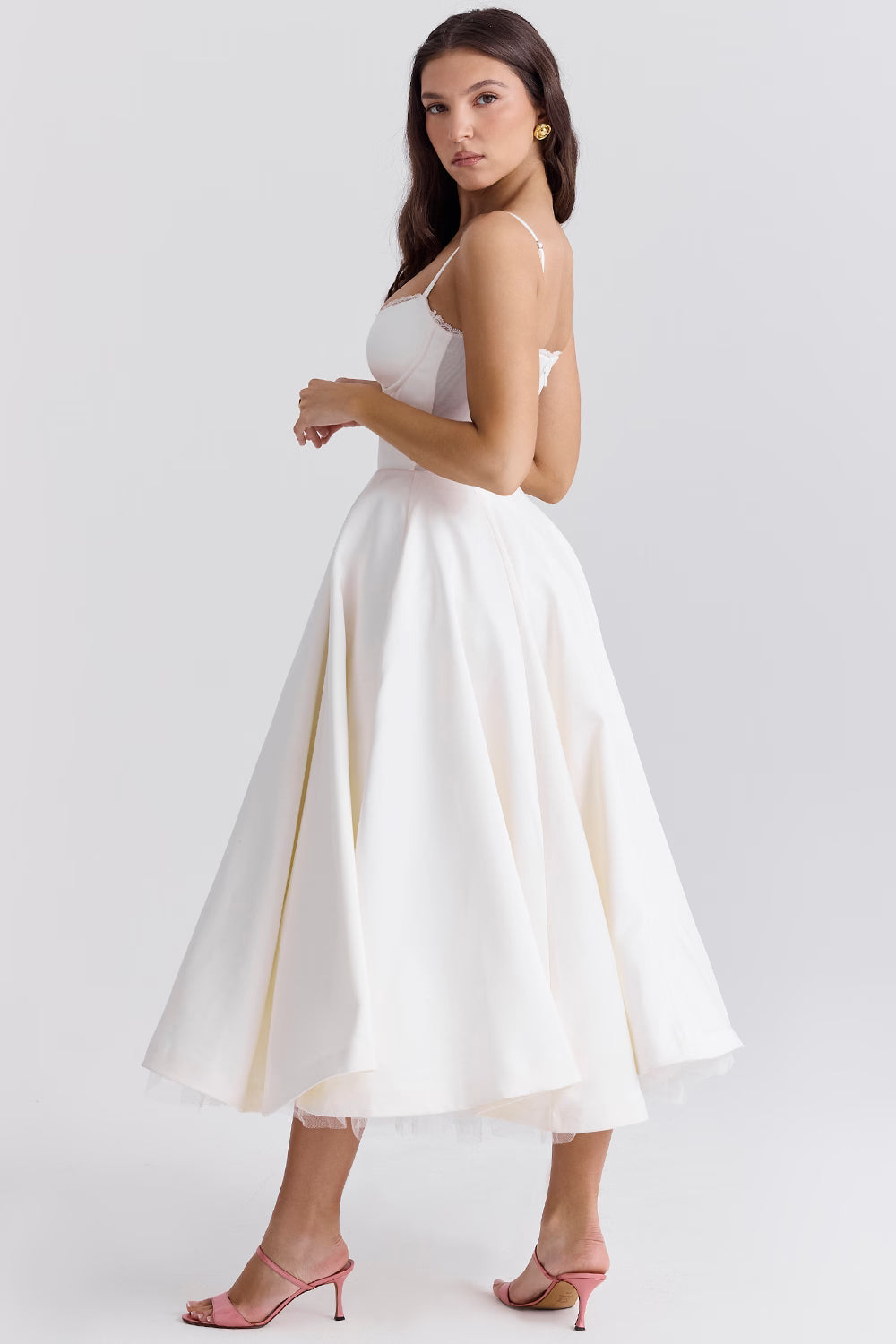 Strapless Midi Dress Flared Skirt Elegant Fit and Flare Style