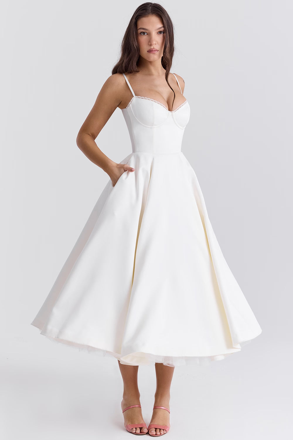Strapless Midi Dress Flared Skirt Elegant Fit and Flare Style