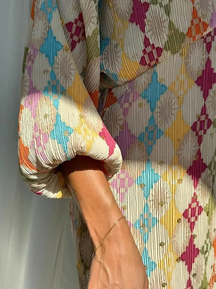 Two Piece Set Geometric Print Shirt Wide Leg Trousers Resort Style