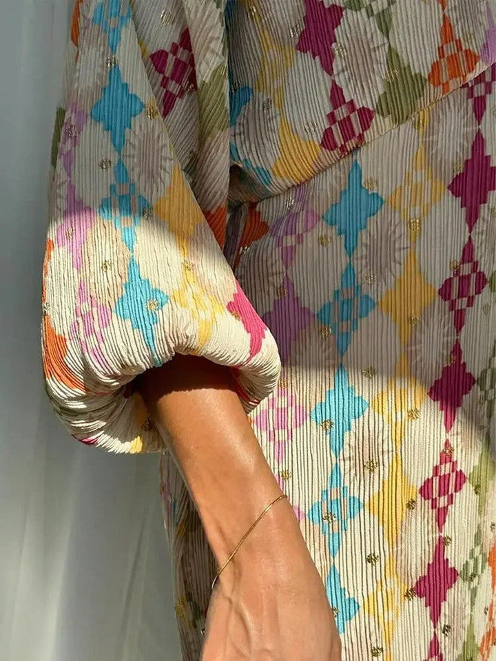 Two Piece Set Geometric Print Shirt Wide Leg Trousers Resort Style