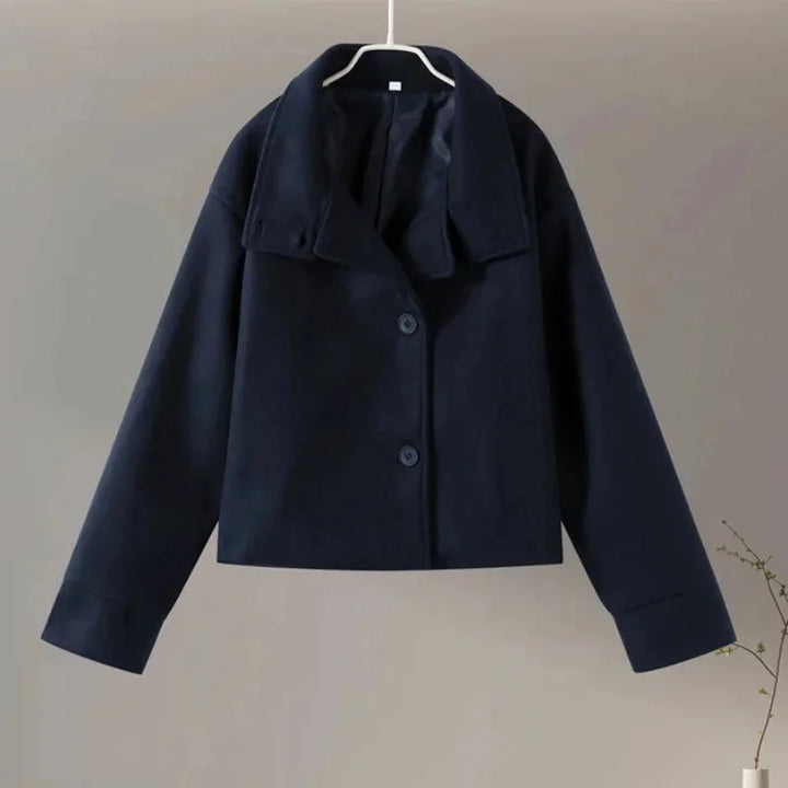 Womens High Neck Jacket with Button Front and Relaxed Fit