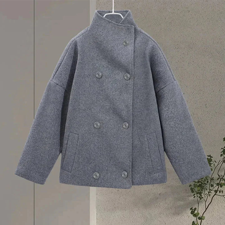 Womens High Neck Jacket with Button Front and Relaxed Fit