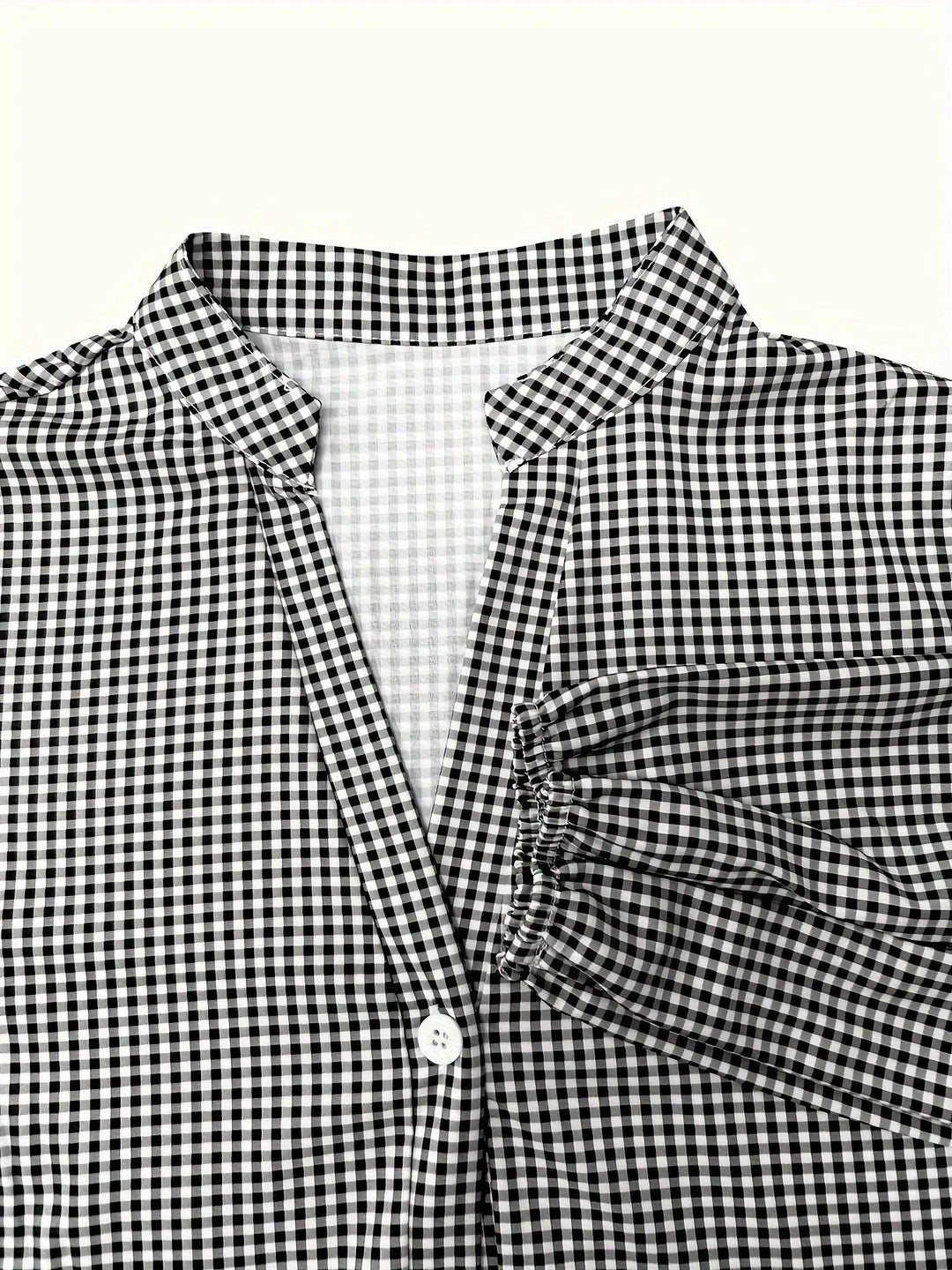 Checked Mini Dress with 3/4 Sleeves and Button Collar for Women
