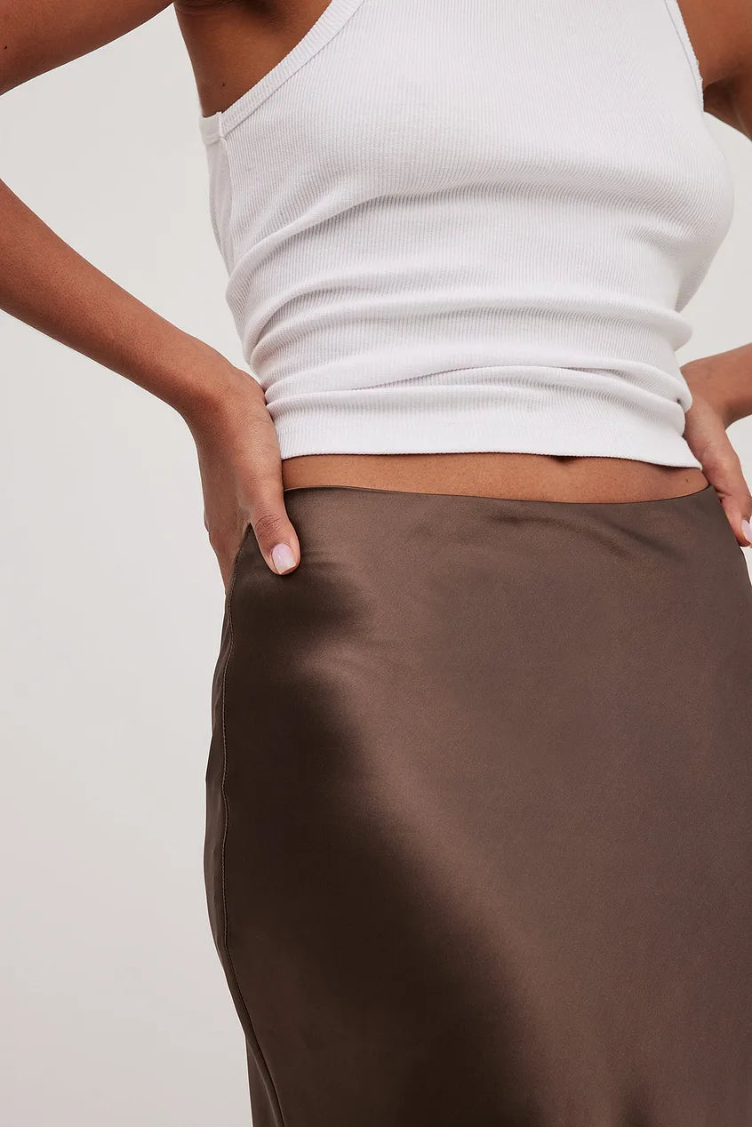 Satin Midi Skirt High Waist Casual Elegant Style