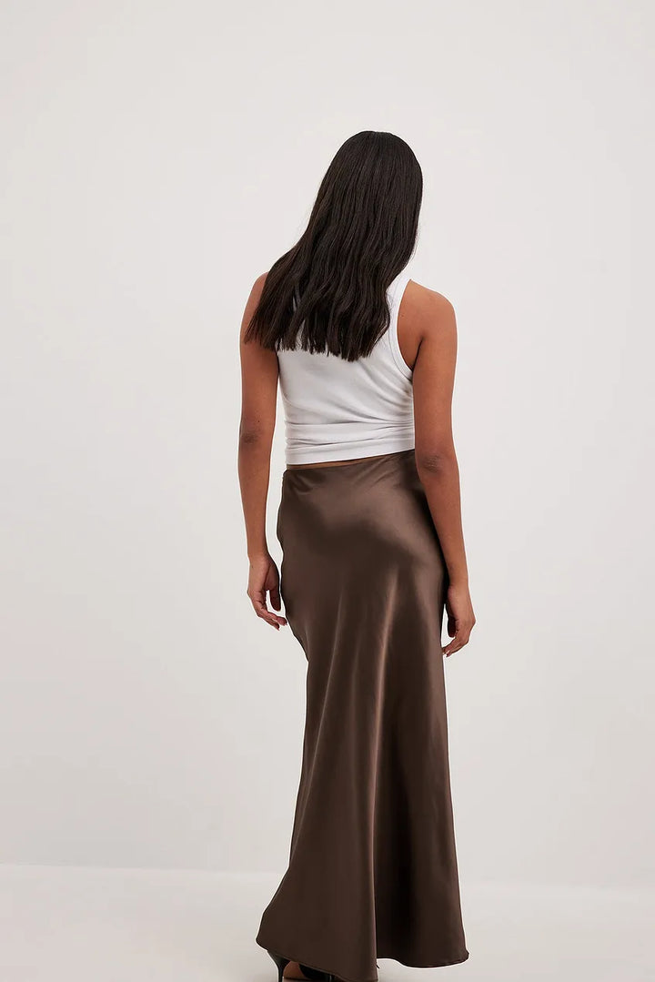 Satin Midi Skirt High Waist Casual Elegant Style