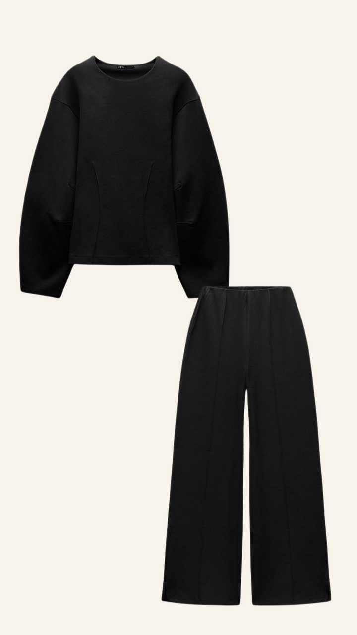 Two Piece Set Women Oversized Top Wide Leg Pants Relaxed Fit