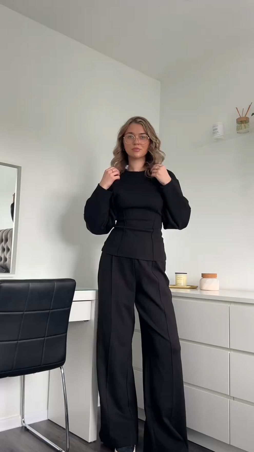 Two Piece Set Women Oversized Top Wide Leg Pants Relaxed Fit