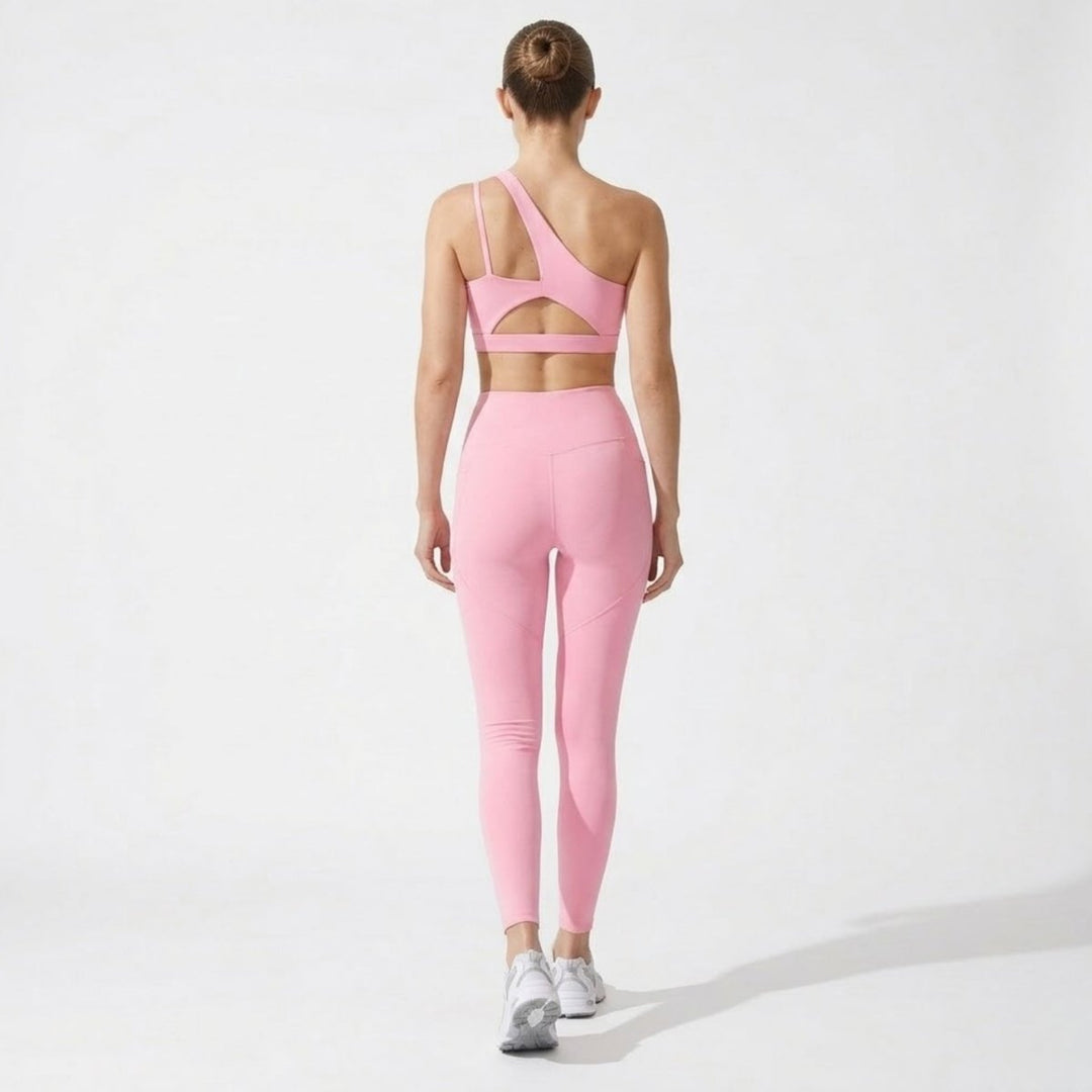 Two Piece Set One Shoulder Sports Bra High Waist Leggings Activewear Set