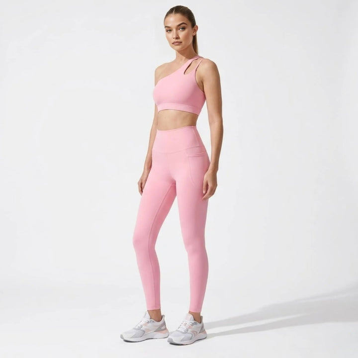 Two Piece Set One Shoulder Sports Bra High Waist Leggings Activewear Set