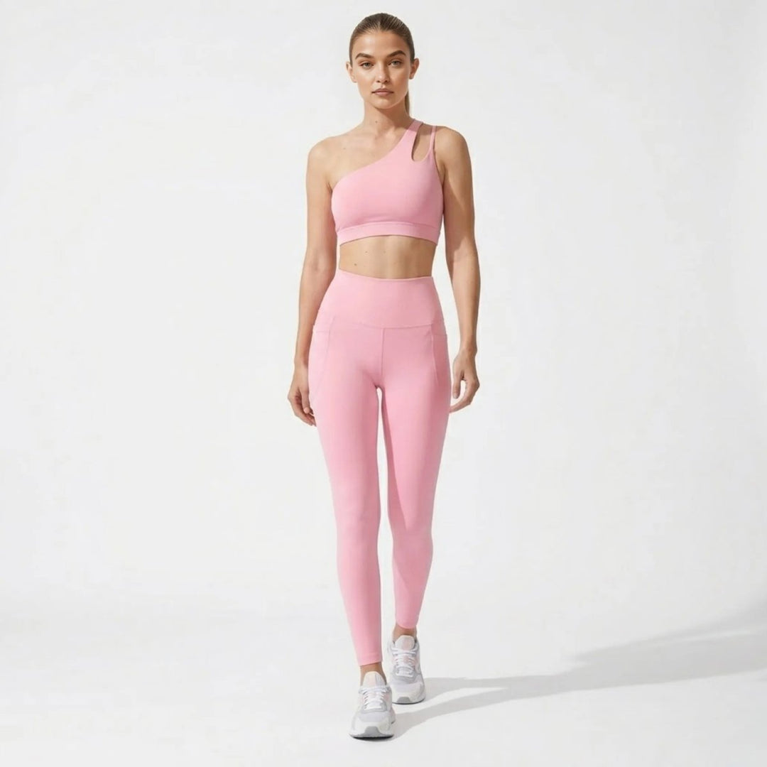 Two Piece Set One Shoulder Sports Bra High Waist Leggings Activewear Set