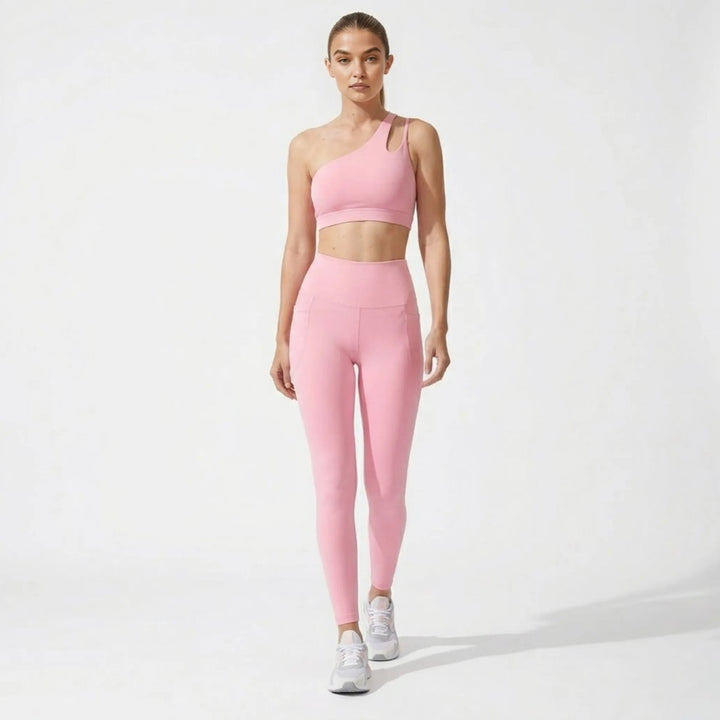Two Piece Set One Shoulder Sports Bra High Waist Leggings Activewear Set