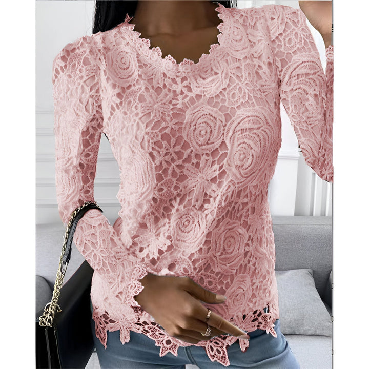 Blouse Round Neck Lace Detail Long Sleeve Elegant Style