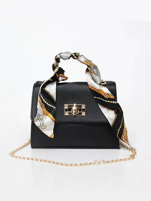 Top Handle Handbag with Scarf Handle and Chain Strap for Women
