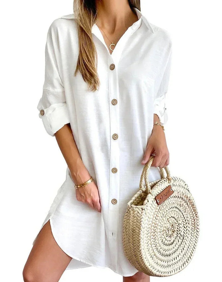 Button-Up Shirt Dress with Classic Collar for Women
