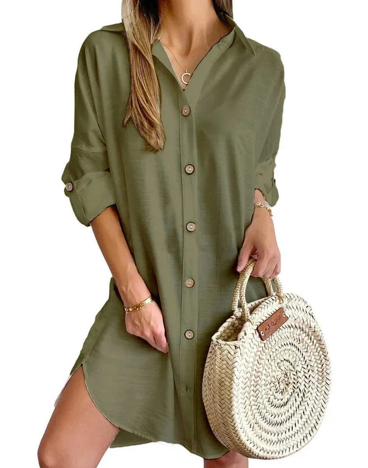 Button-Up Shirt Dress with Classic Collar for Women